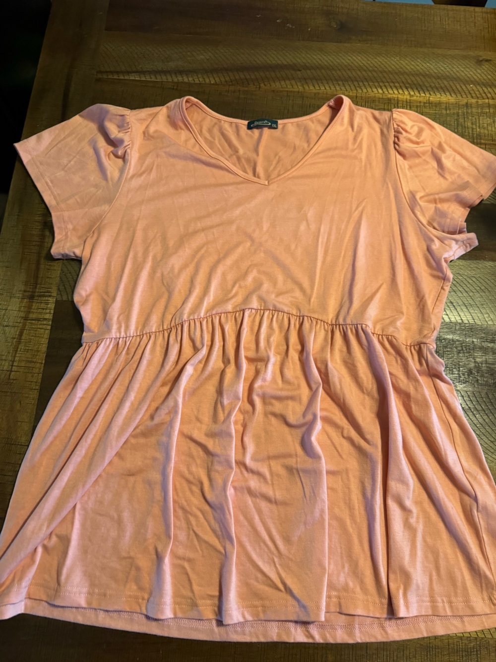 Peplum V-Neck Short Sleeve Blouse - Pink